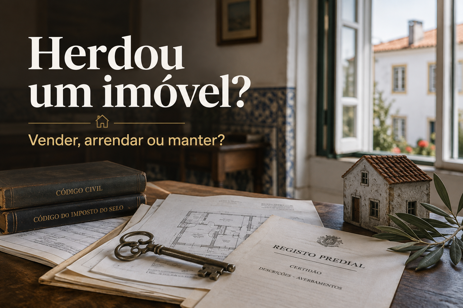 Chaves, documentação e uma casa portuguesa representando um imóvel herdado em Portugal