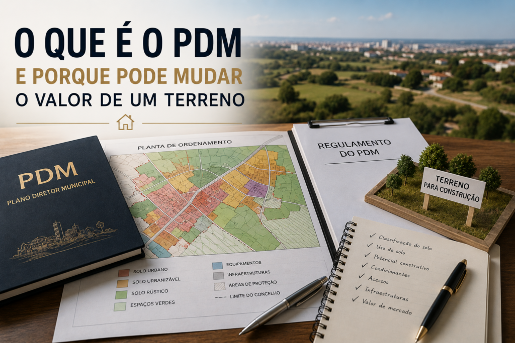 Mapa de ordenamento, regulamento do PDM e terreno para construção em Portugal